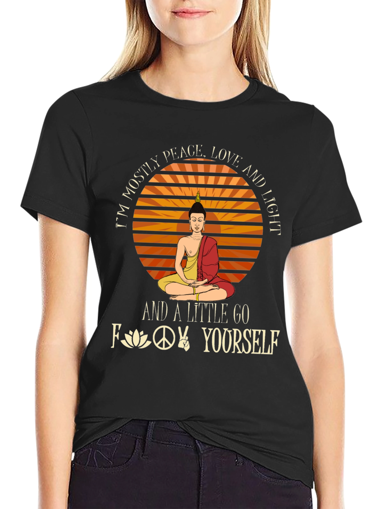 Peace Love Light Graphic T-Shirt - Buddha Design