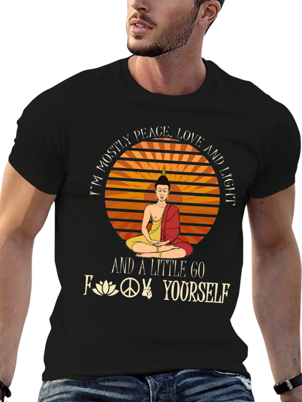 Peace Love Light Graphic T-Shirt - Buddha Design