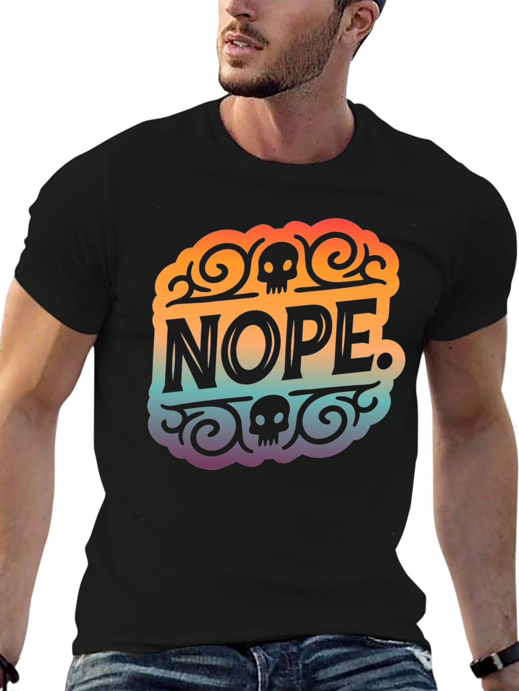 Nope Skull Graphic T-Shirt - Black