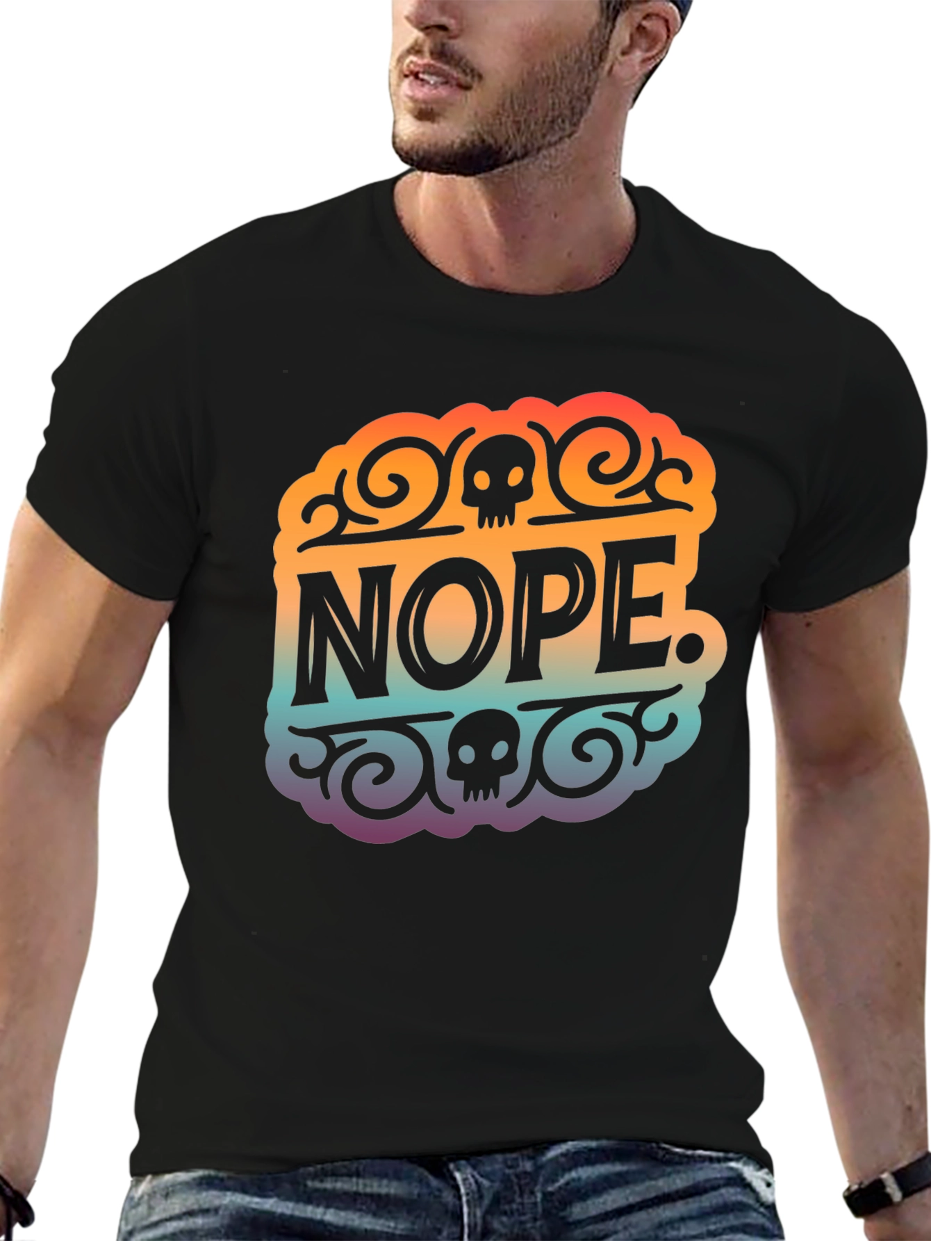 Nope Skull Graphic T-Shirt - Black
