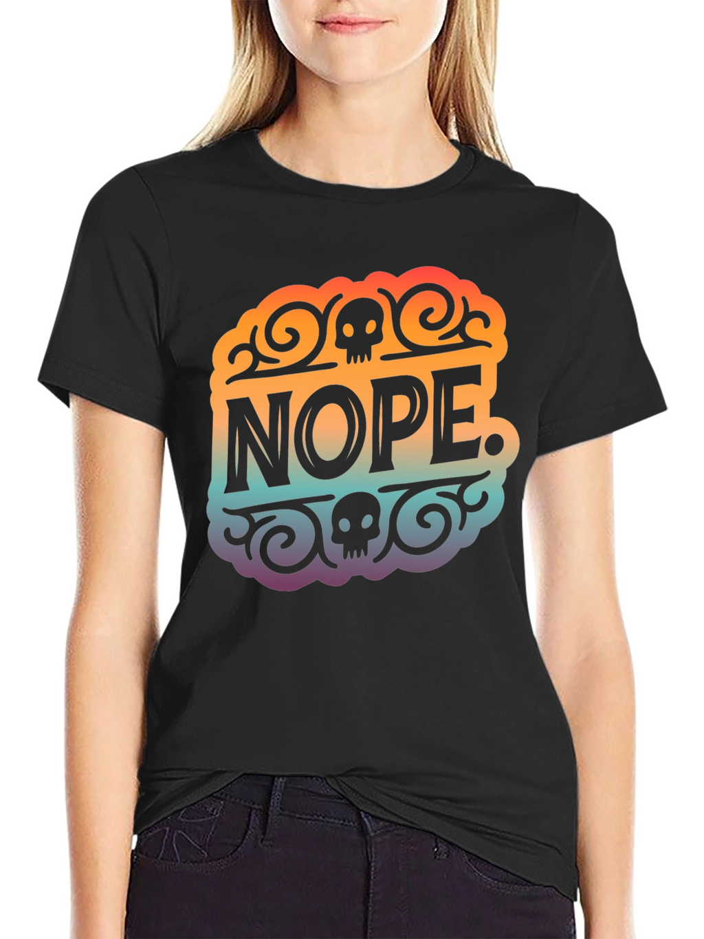 Nope Skull Graphic T-Shirt - Black