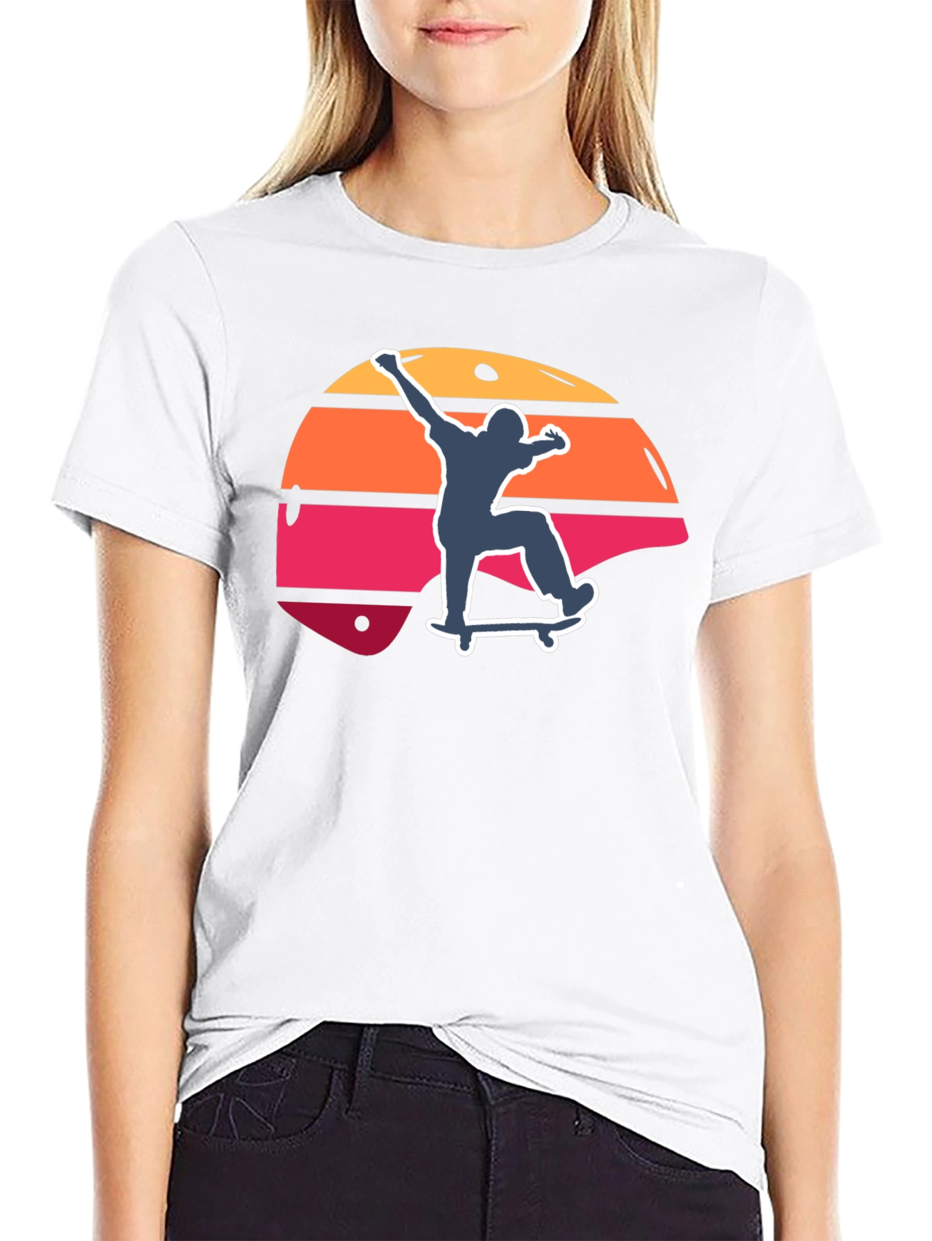 Skateboarder Sunset Graphic Tee - Black Casual T-Shirt
