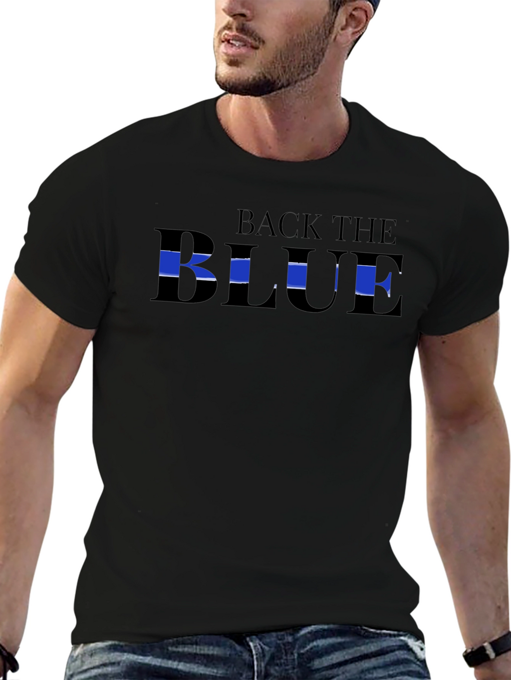 Back The Blue Graphic Tee - Mens Black T-Shirt