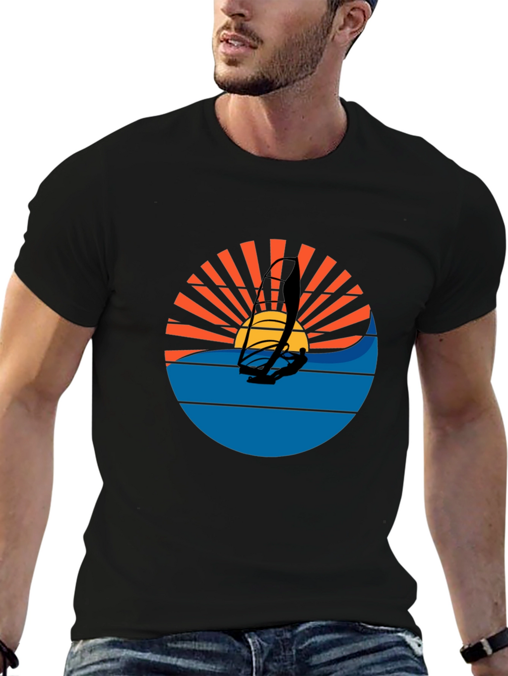 Windsurfing Sunset Graphic Tee - Black