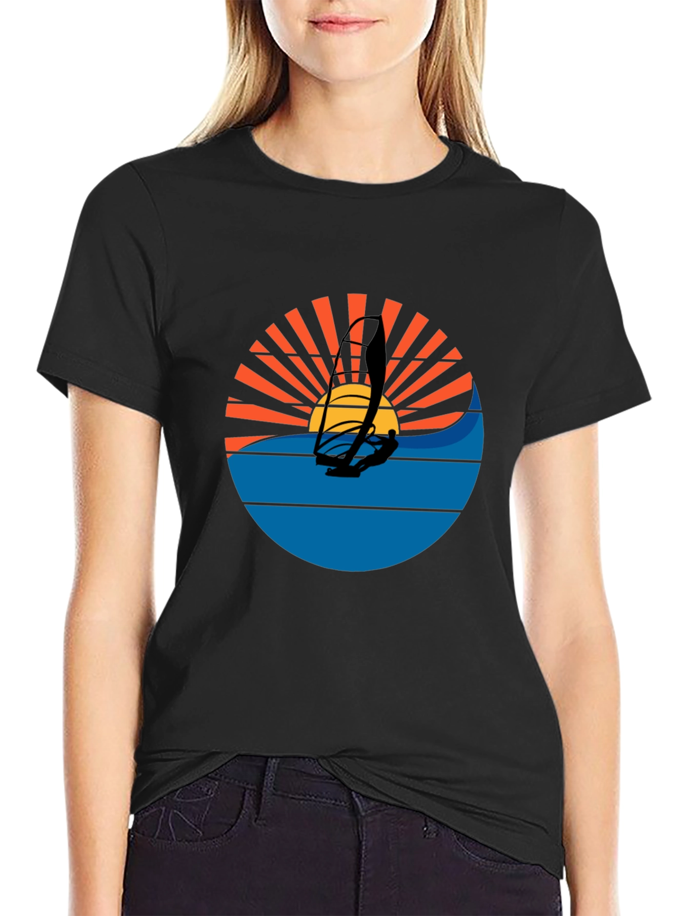 Windsurfing Sunset Graphic Tee - Black