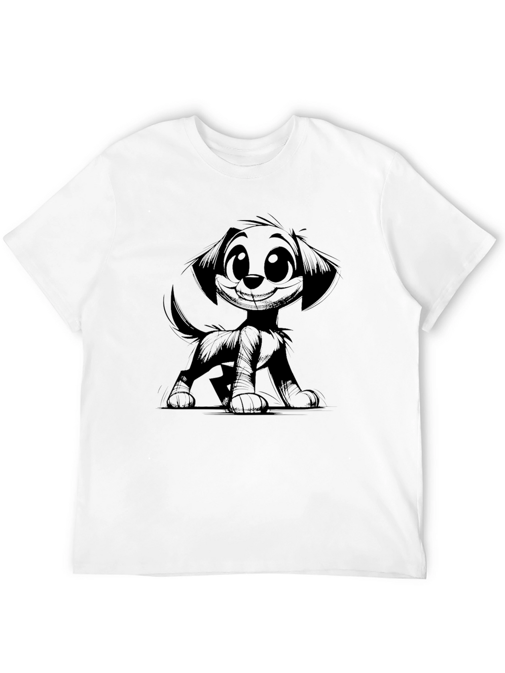 Cartoon Dog Graphic Tee - Black