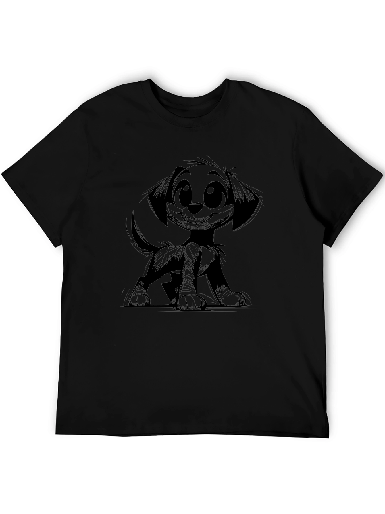 Cartoon Dog Graphic Tee - Black