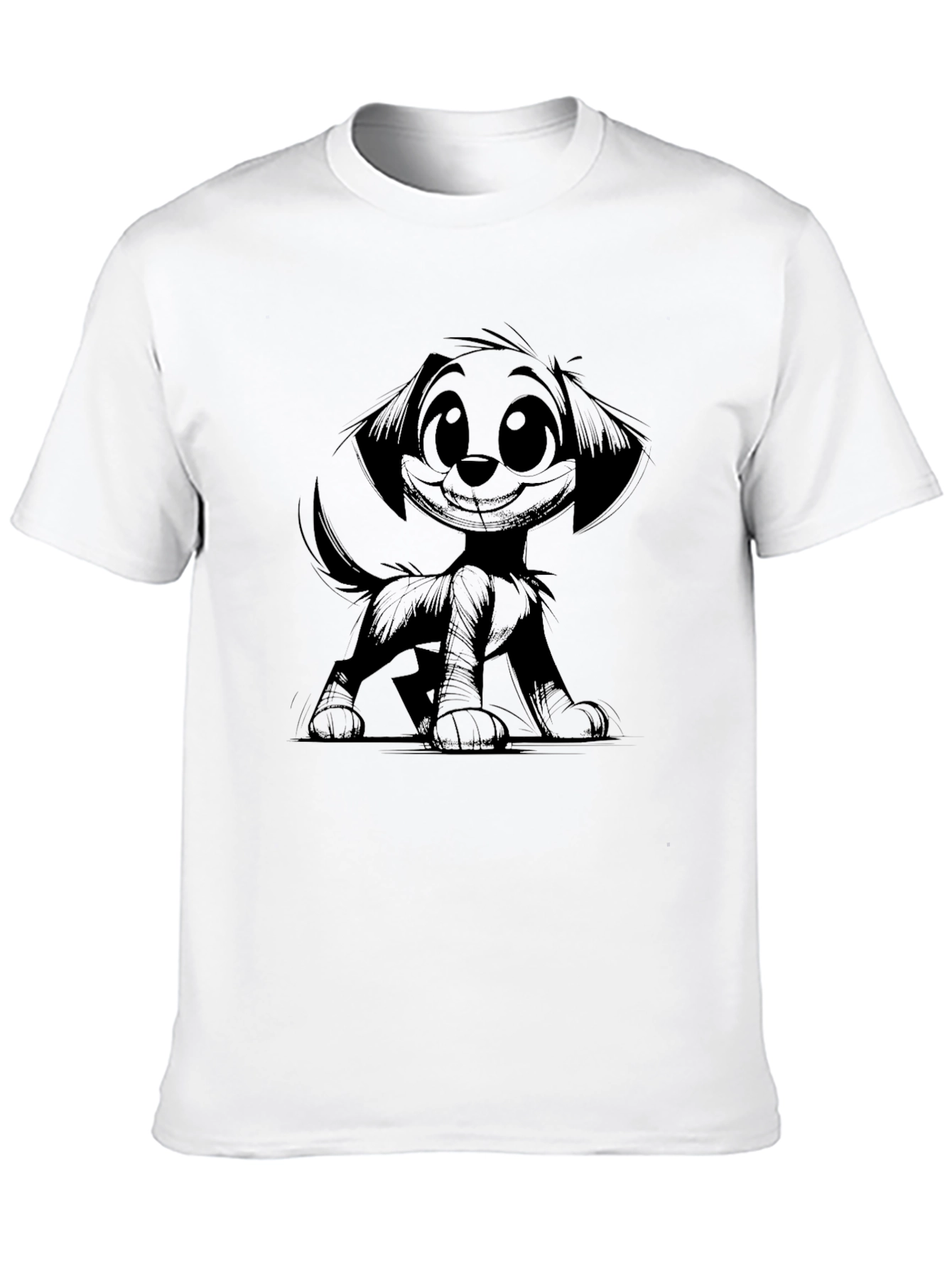 Cartoon Dog Graphic Tee - Black