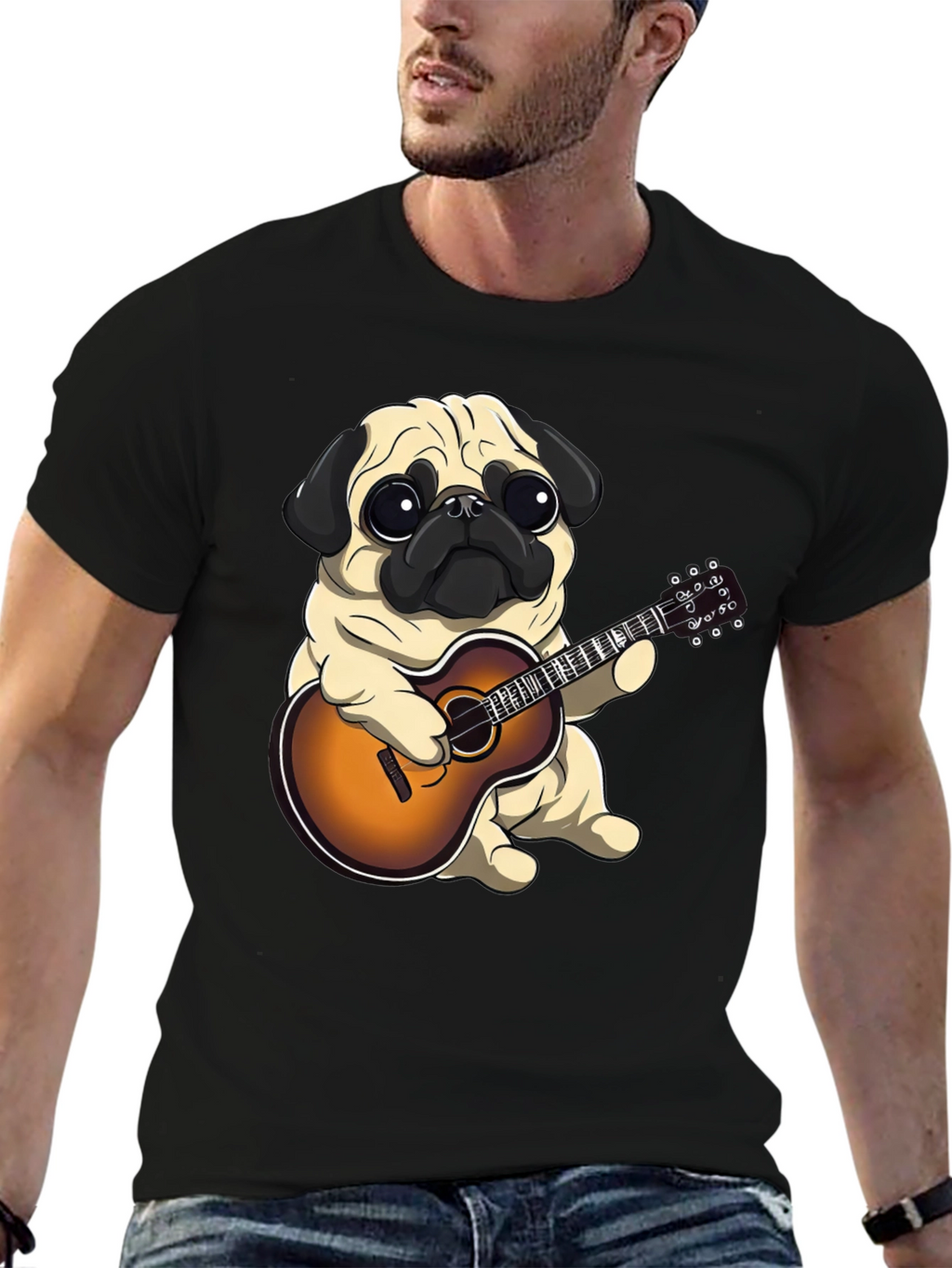 Pug Playing Guitar Graphic T-Shirt