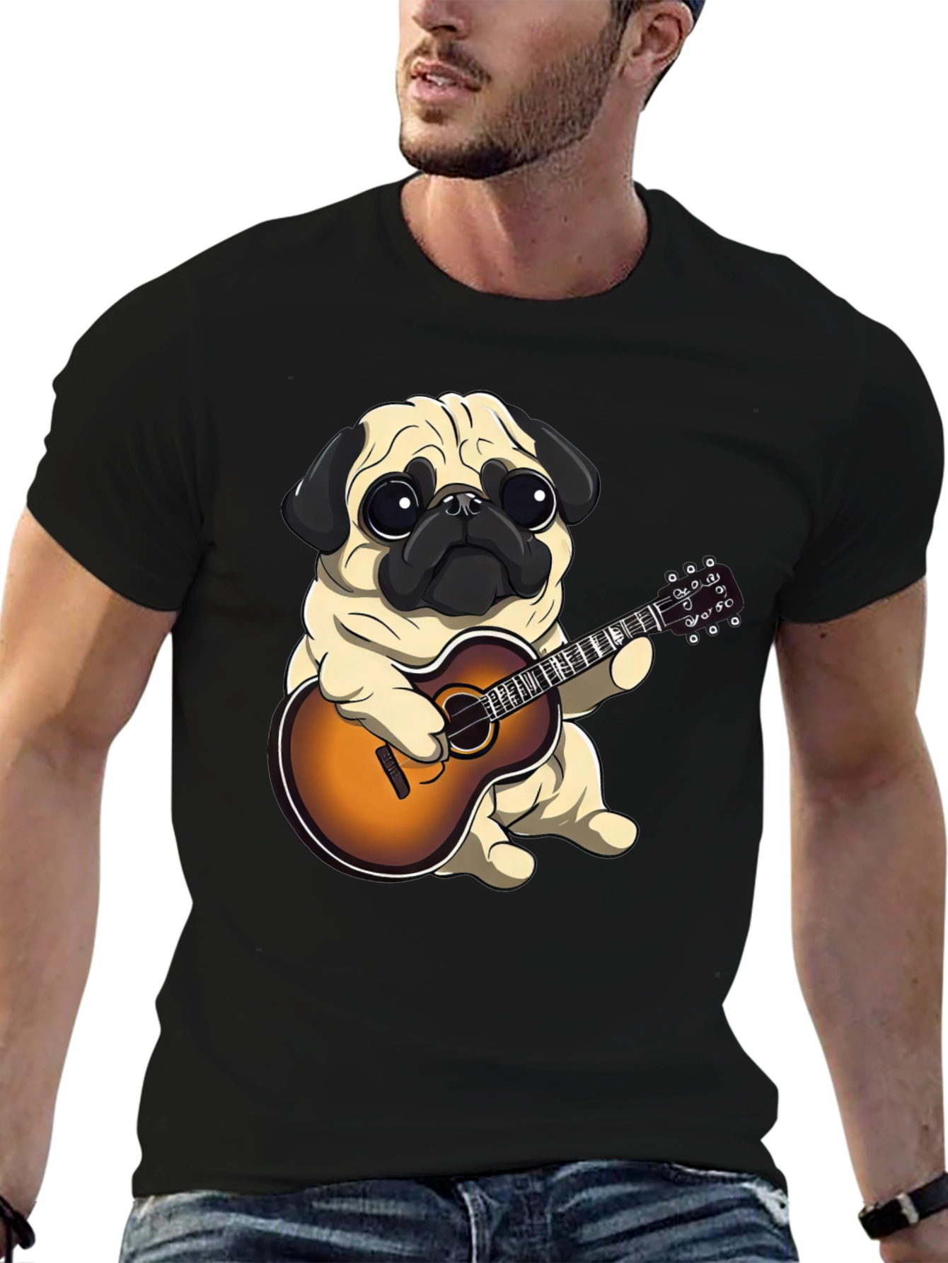 Pug Playing Guitar Graphic T-Shirt