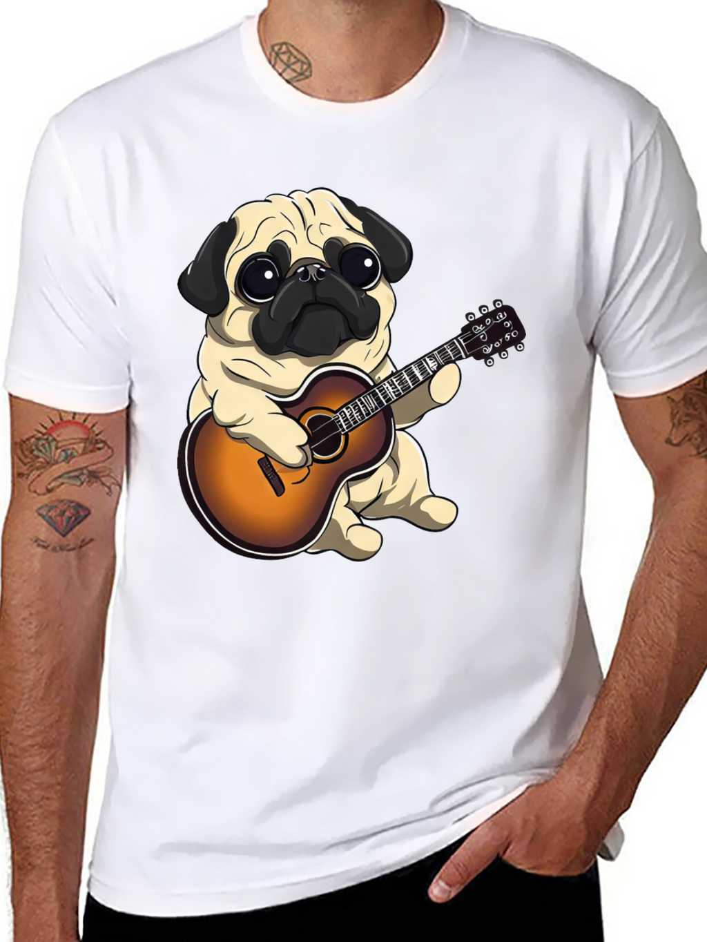 Pug Playing Guitar Graphic T-Shirt