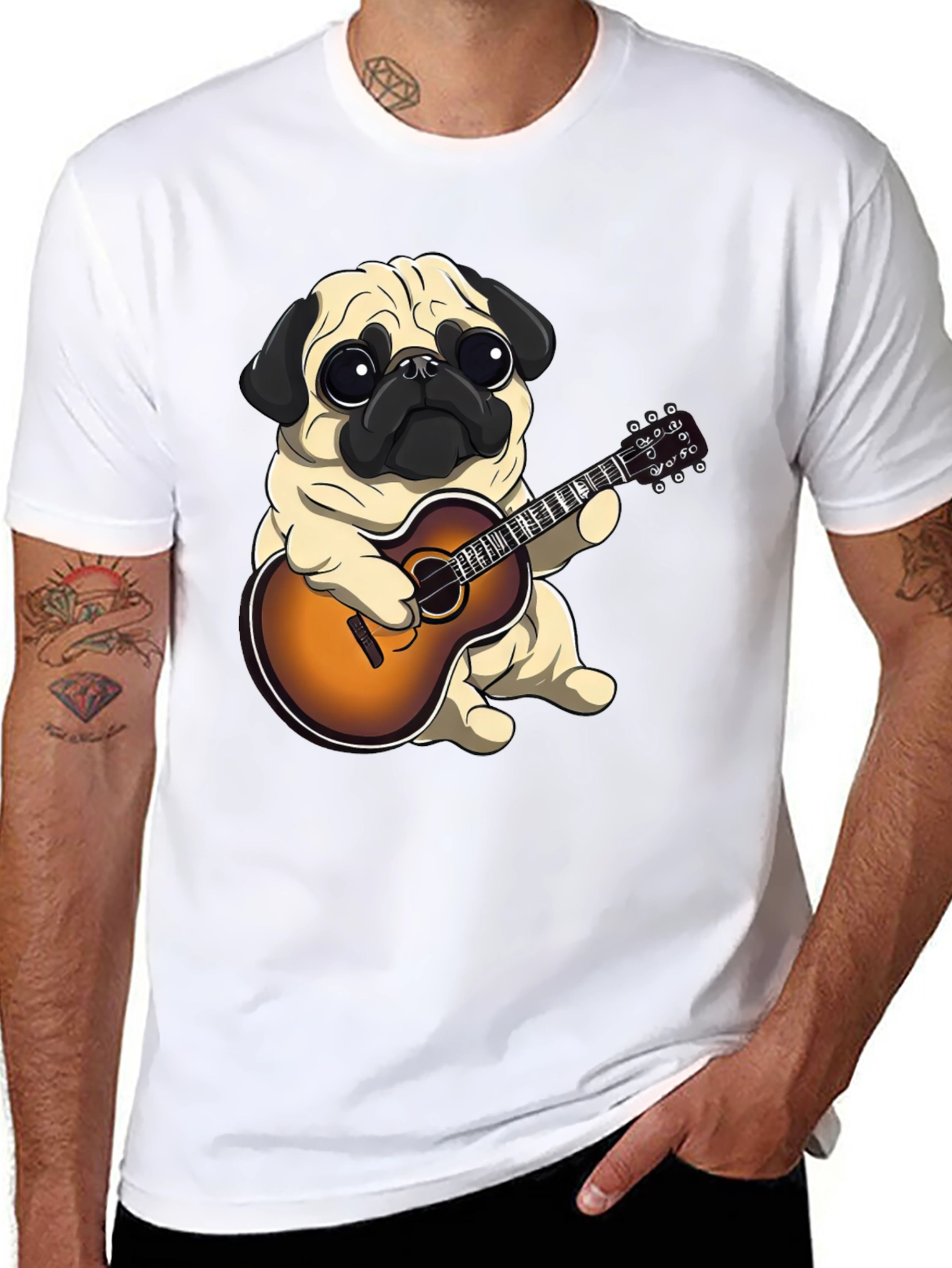 Pug Playing Guitar Graphic T-Shirt