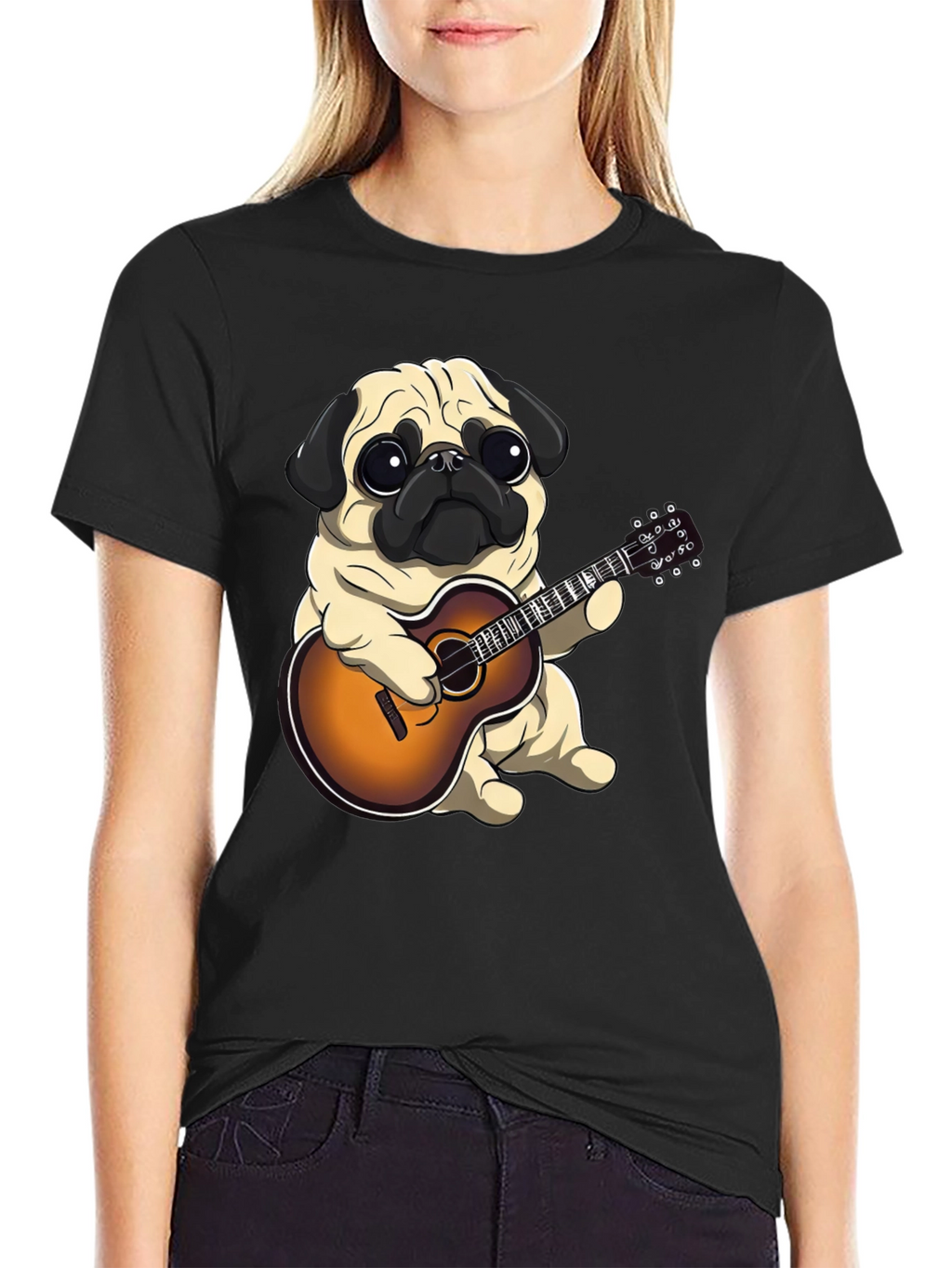 Pug Playing Guitar Graphic T-Shirt