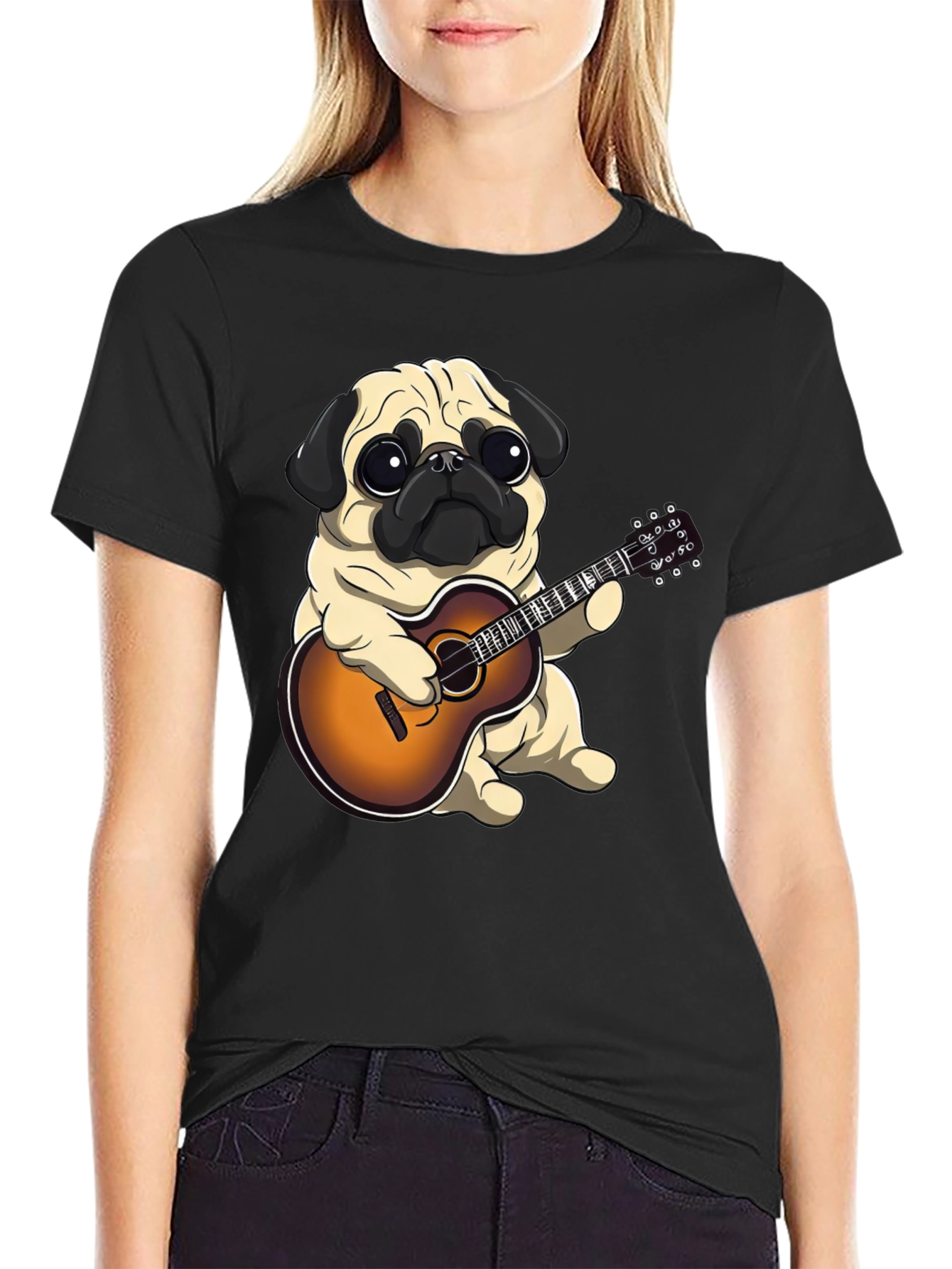 Pug Playing Guitar Graphic T-Shirt