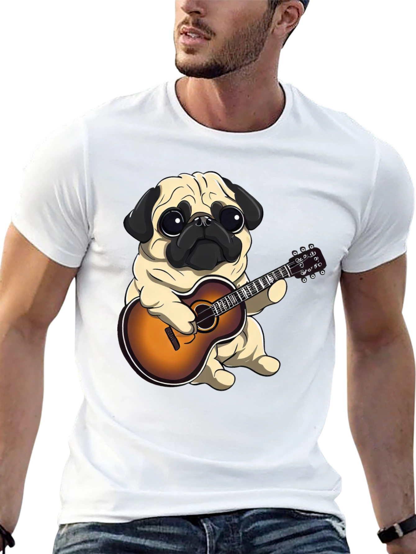 Pug Playing Guitar Graphic T-Shirt