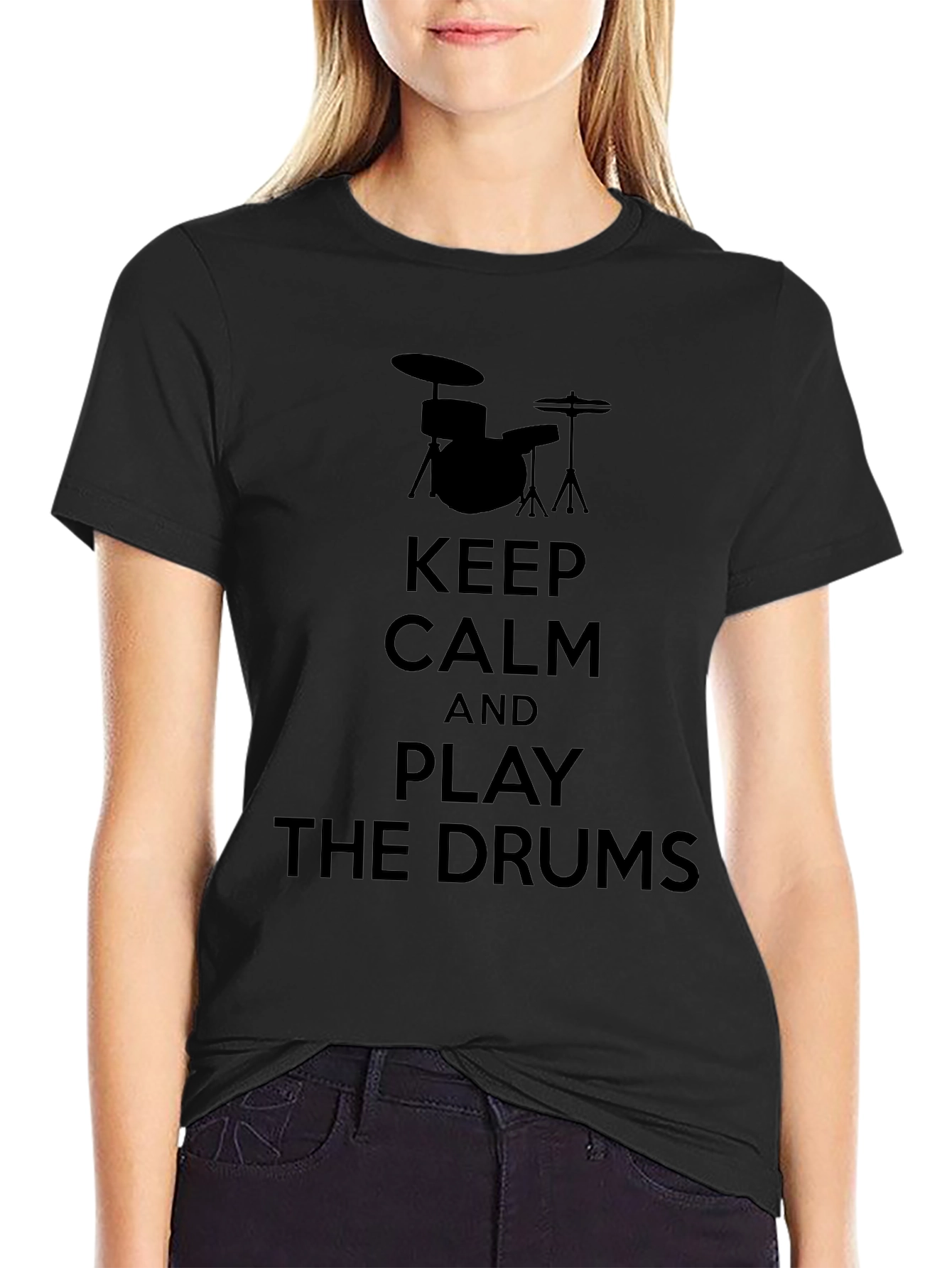 Keep Calm and Play the Drums Black T-Shirt