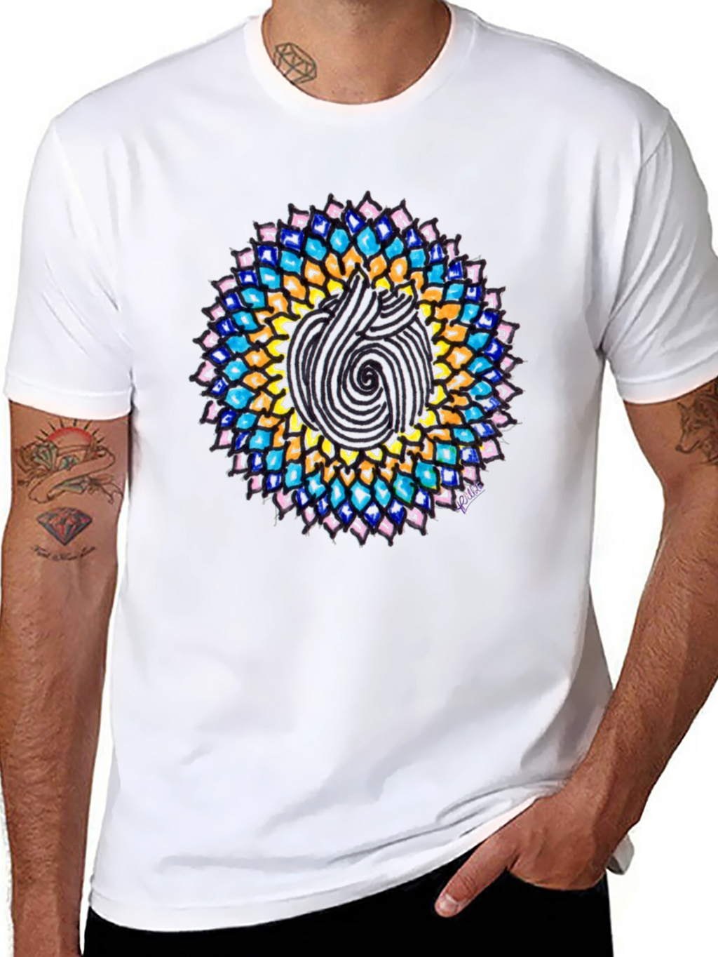 Mandala Print Black Crew Neck T-Shirt
