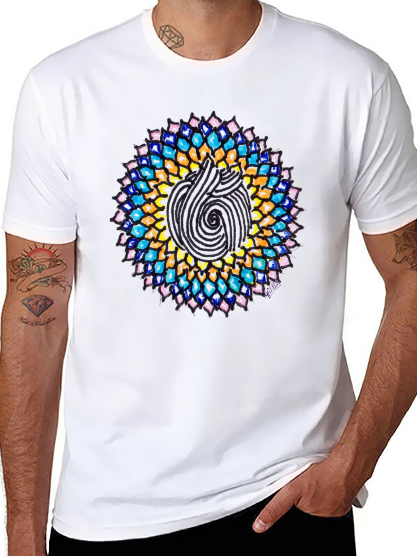 Mandala Print Black Crew Neck T-Shirt