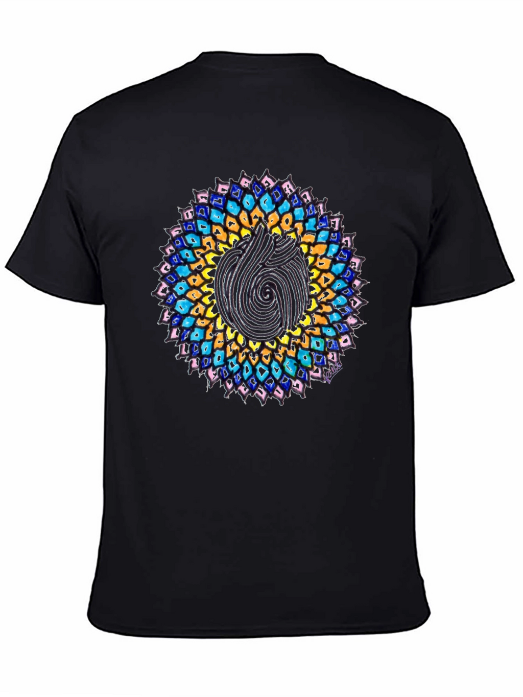 Mandala Print Black Crew Neck T-Shirt