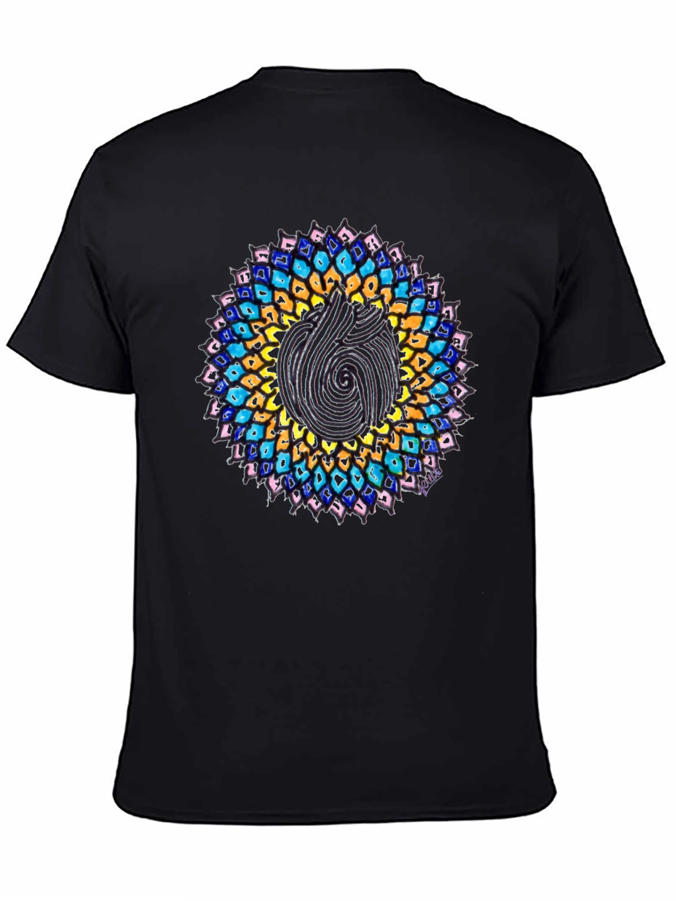 Mandala Print Black Crew Neck T-Shirt