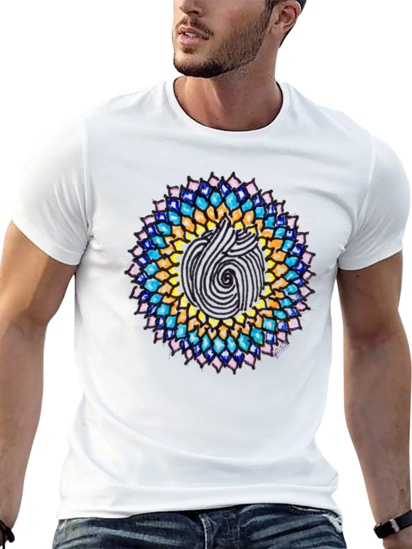 Mandala Print Black Crew Neck T-Shirt