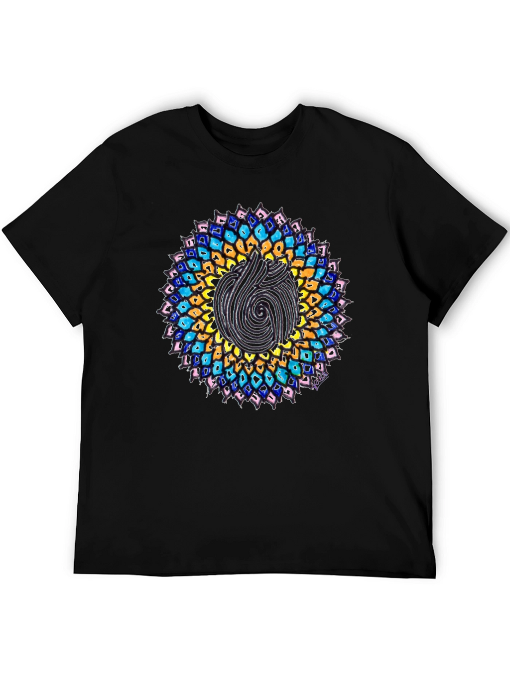 Mandala Print Black Crew Neck T-Shirt
