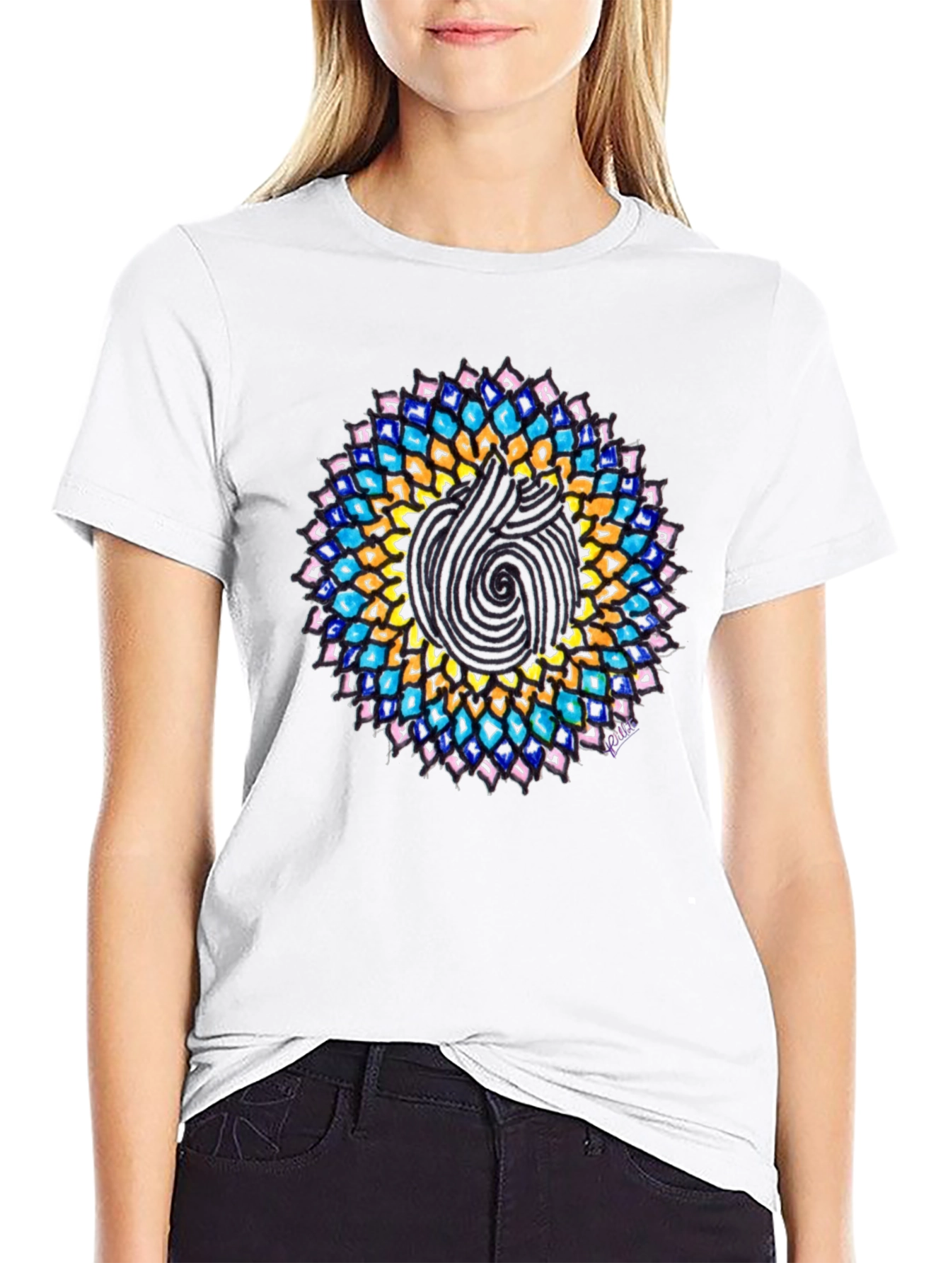 Mandala Print Black Crew Neck T-Shirt