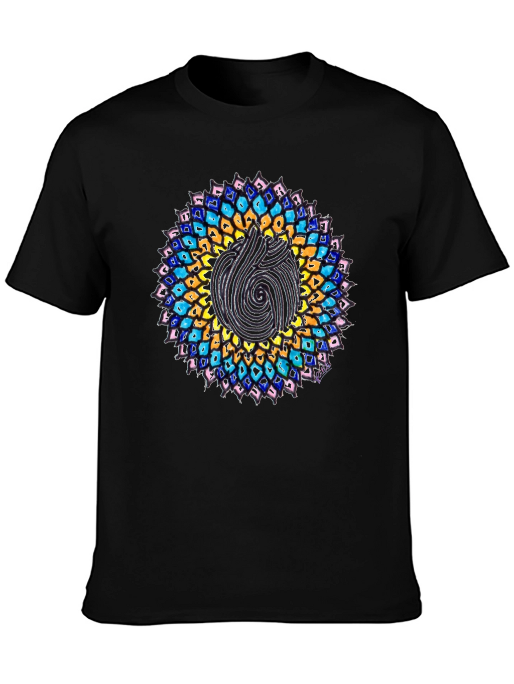 Mandala Print Black Crew Neck T-Shirt