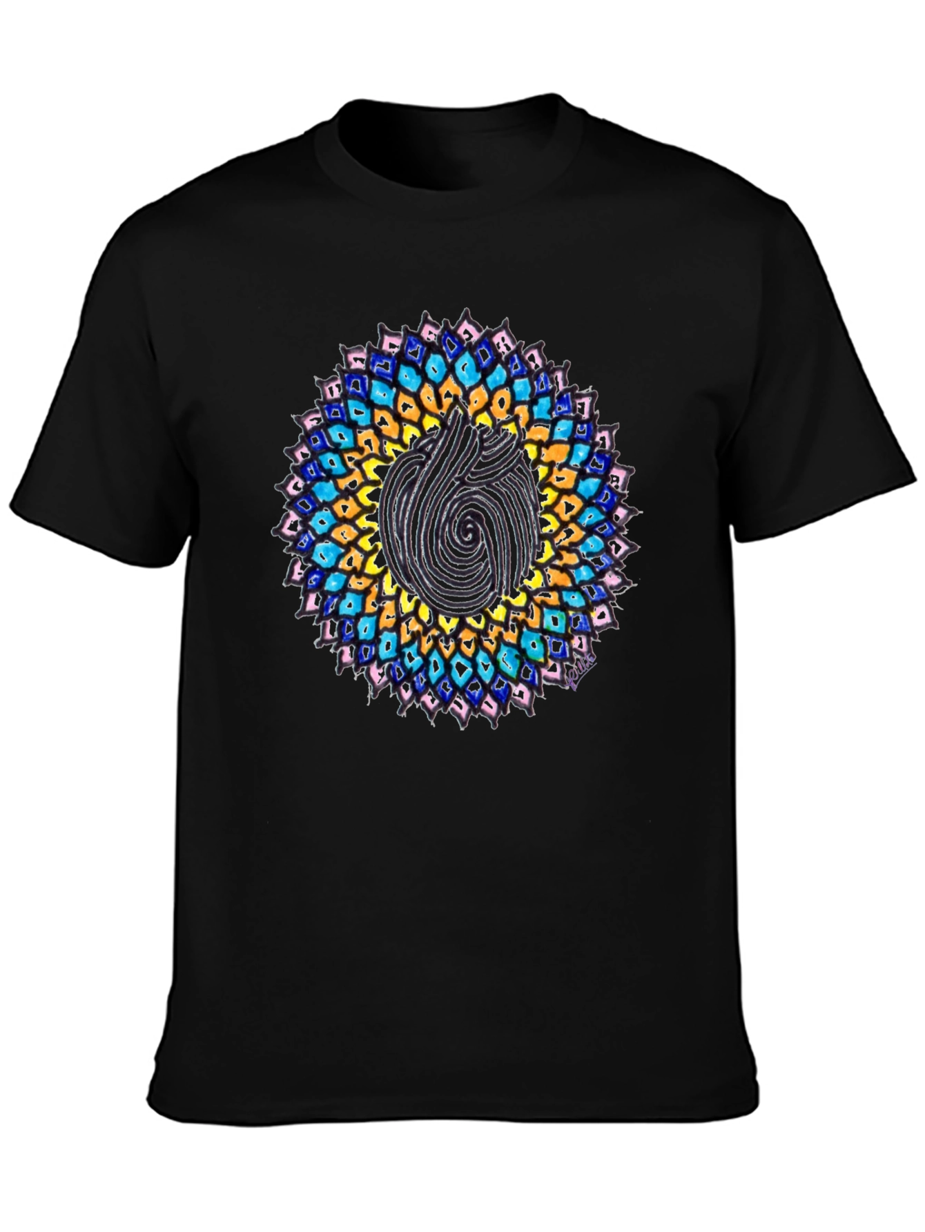 Mandala Print Black Crew Neck T-Shirt