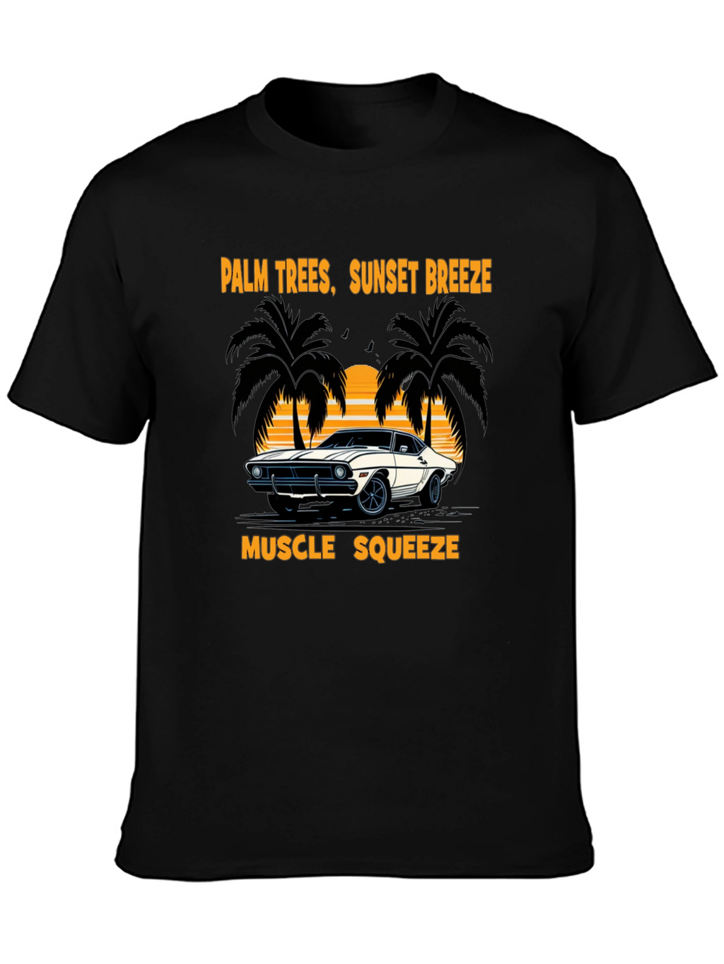 Palm Trees Sunset Breeze Muscle Car T-Shirt