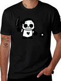 Black Graphic T-Shirt with Skull & Flower Design