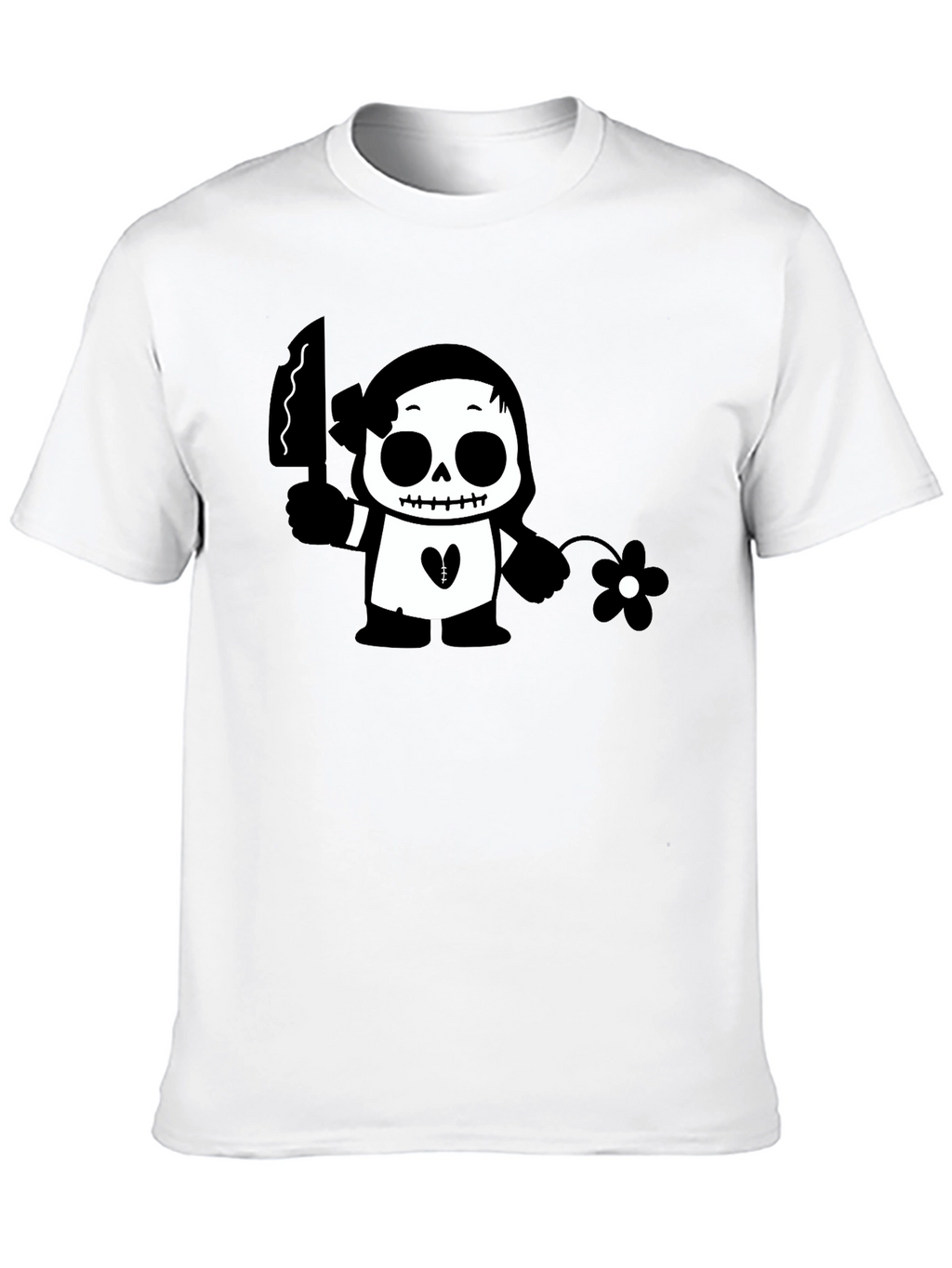 Black Graphic T-Shirt with Skull & Flower Design