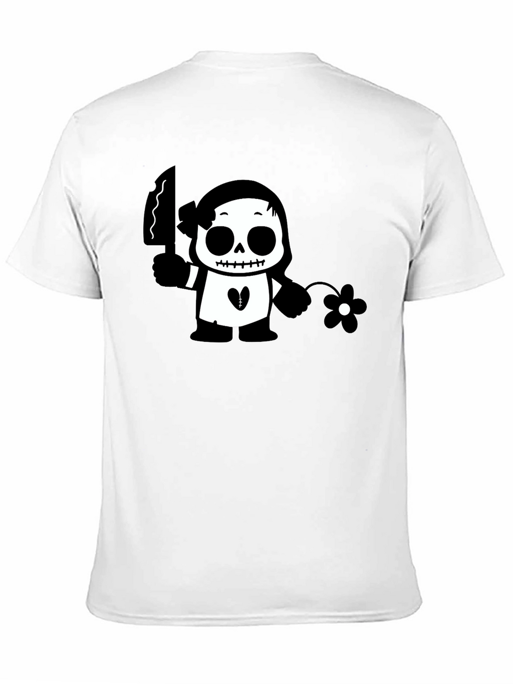 Black Graphic T-Shirt with Skull & Flower Design