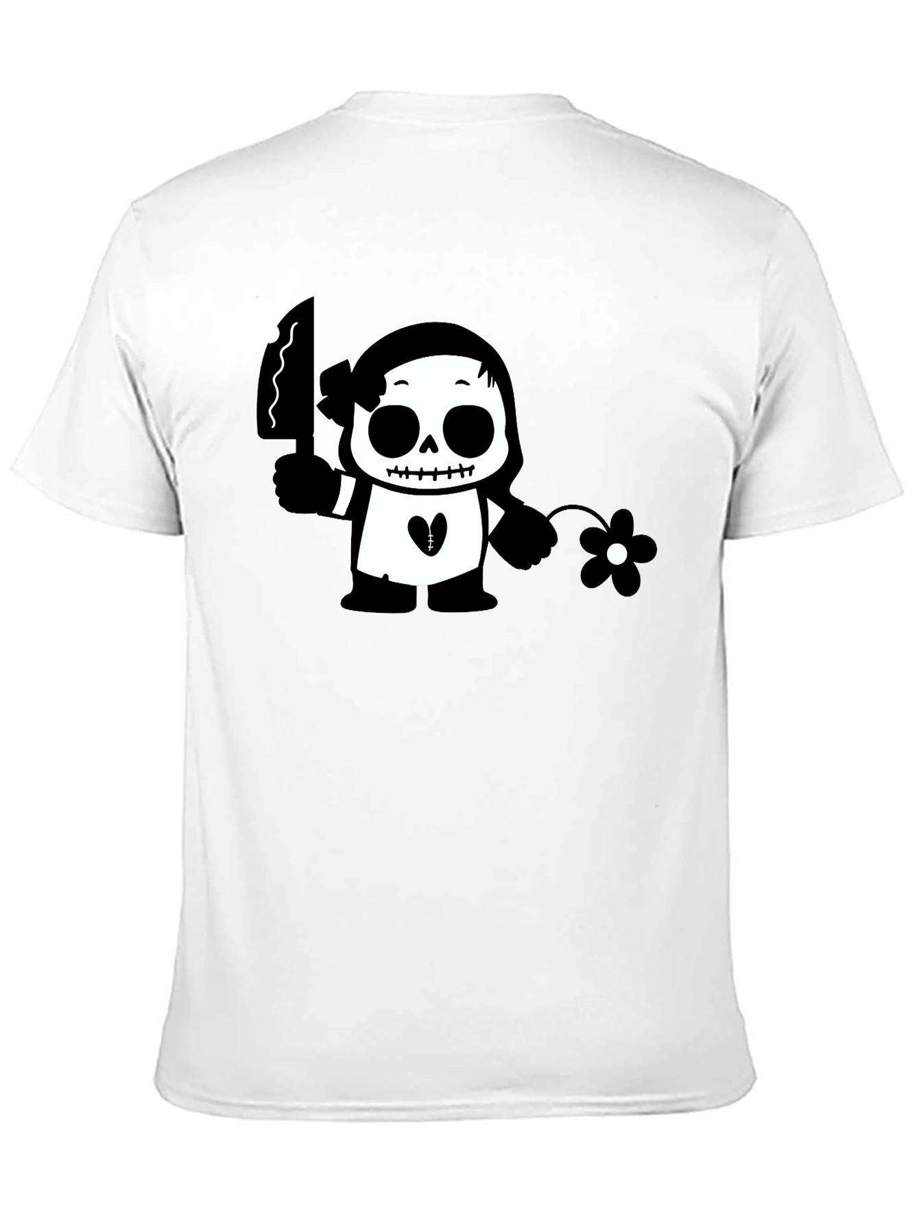 Black Graphic T-Shirt with Skull & Flower Design