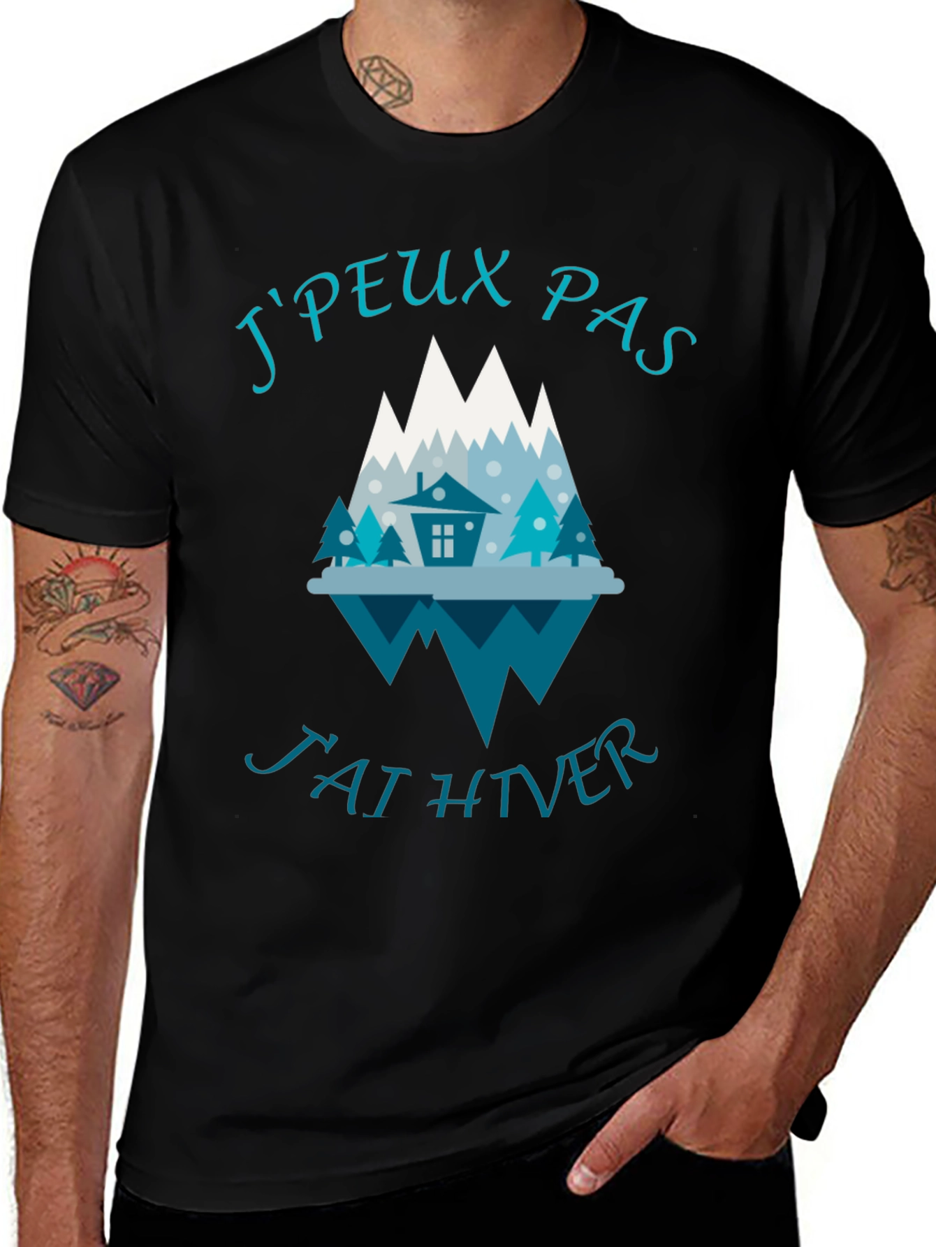 Winter Themed Tee - JPeux Pas Jai Hiver Black T-Shirt