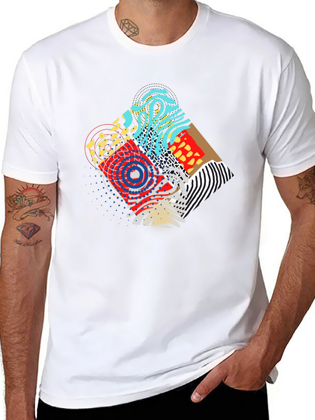 Abstract Graphic Print Black Crew Neck Tee