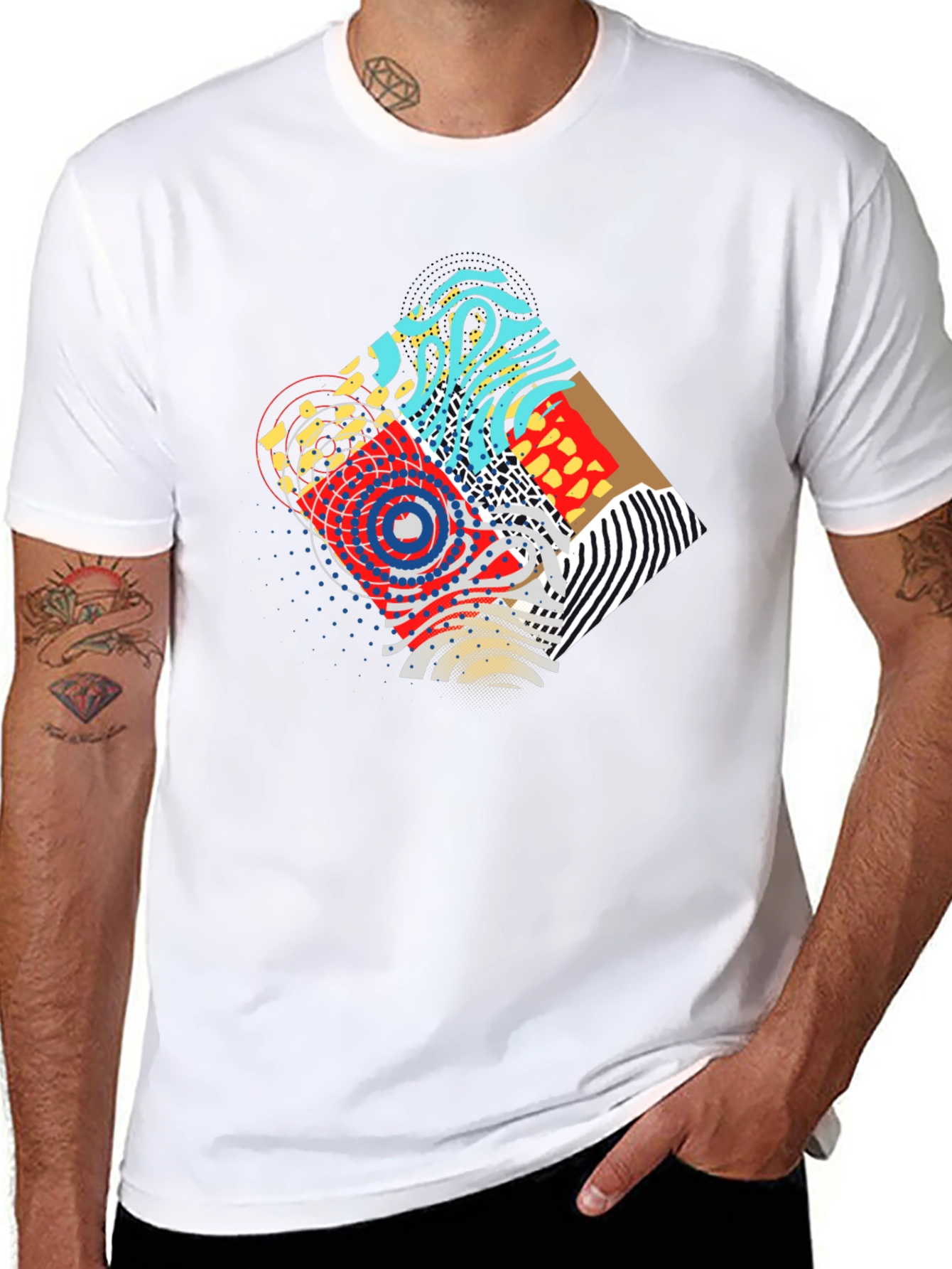 Abstract Graphic Print Black Crew Neck Tee