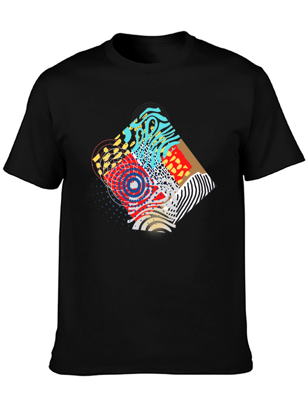 Abstract Graphic Print Black Crew Neck Tee