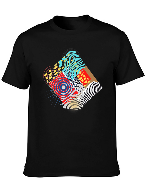Abstract Graphic Print Black Crew Neck Tee