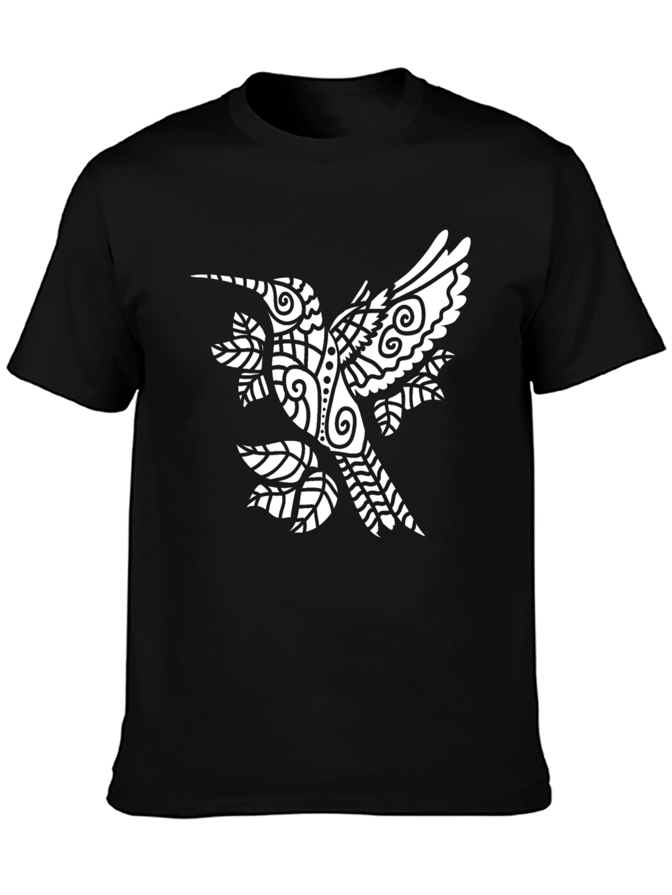Mens Black Graphic Tee with Hummingbird Design