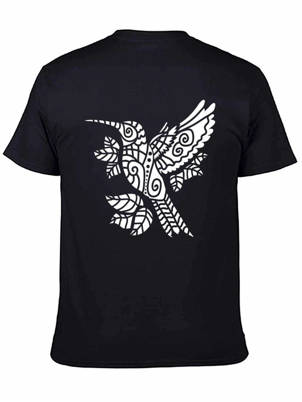 Mens Black Graphic Tee with Hummingbird Design
