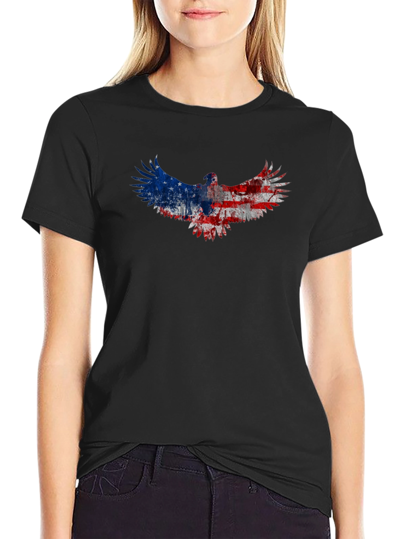 American Flag Eagle Graphic Tee - Patriotic Black T-Shirt