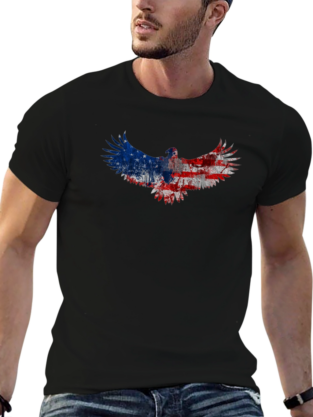 American Flag Eagle Graphic Tee - Patriotic Black T-Shirt