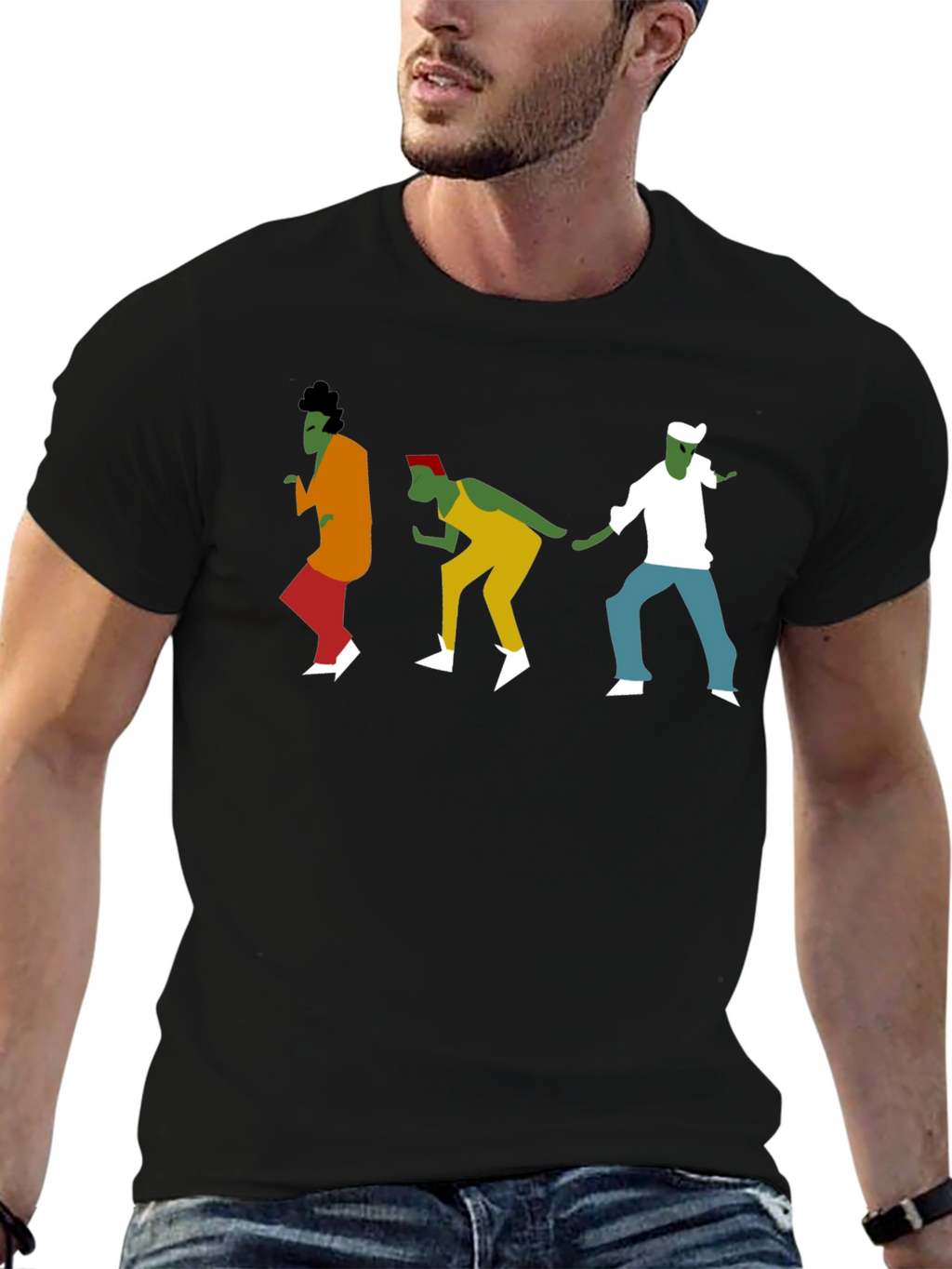 Dancing Figures Graphic Tee - Black Cotton T-Shirt