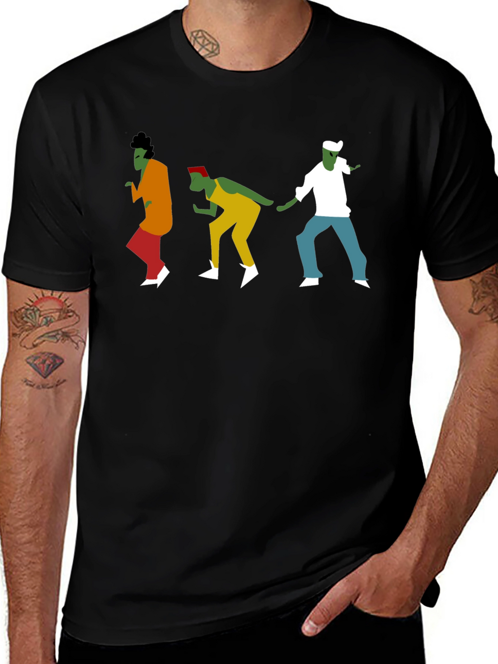 Dancing Figures Graphic Tee - Black Cotton T-Shirt