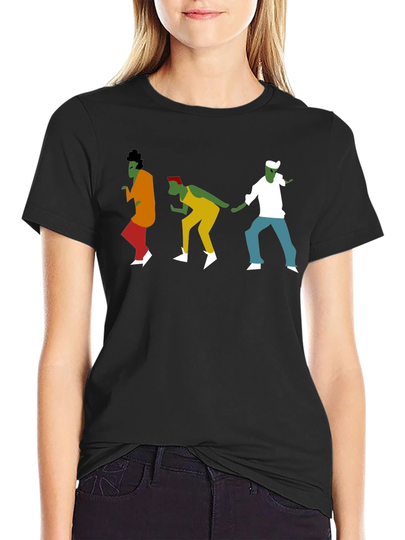 Dancing Figures Graphic Tee - Black Cotton T-Shirt