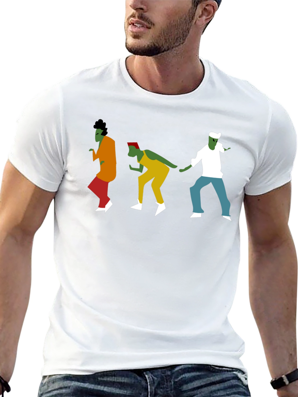Dancing Figures Graphic Tee - Black Cotton T-Shirt