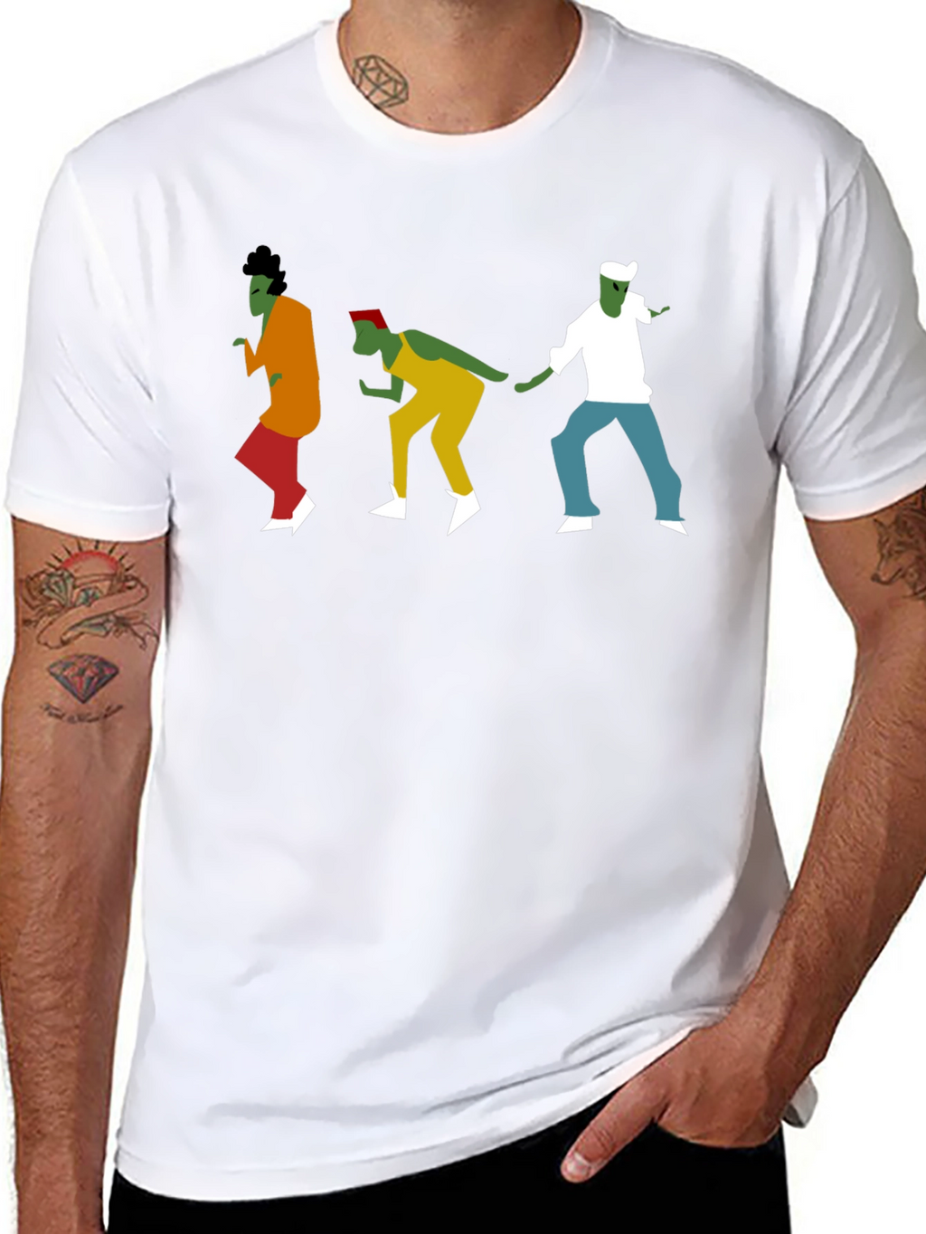 Dancing Figures Graphic Tee - Black Cotton T-Shirt
