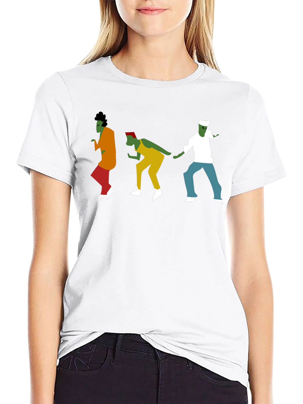 Dancing Figures Graphic Tee - Black Cotton T-Shirt