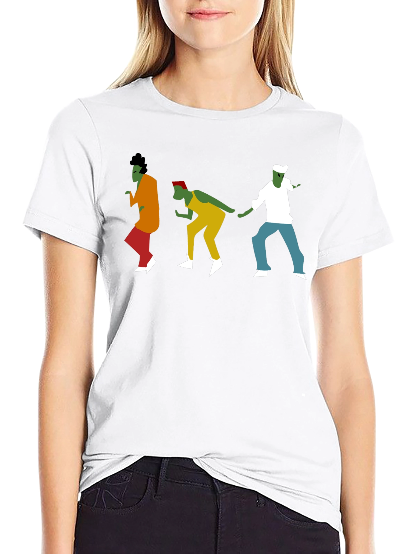 Dancing Figures Graphic Tee - Black Cotton T-Shirt